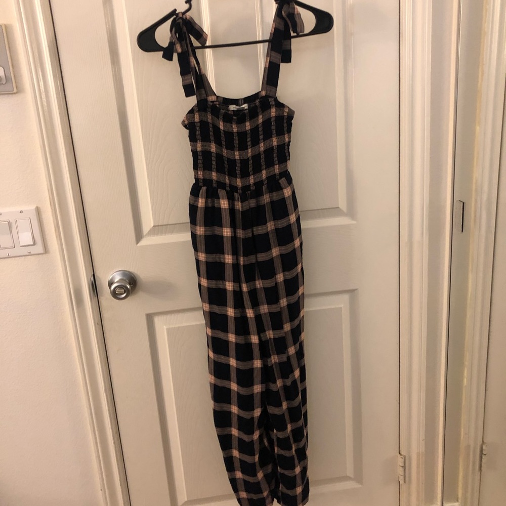 AEO Size XS Plaid Jumpsuit with Tie Straps